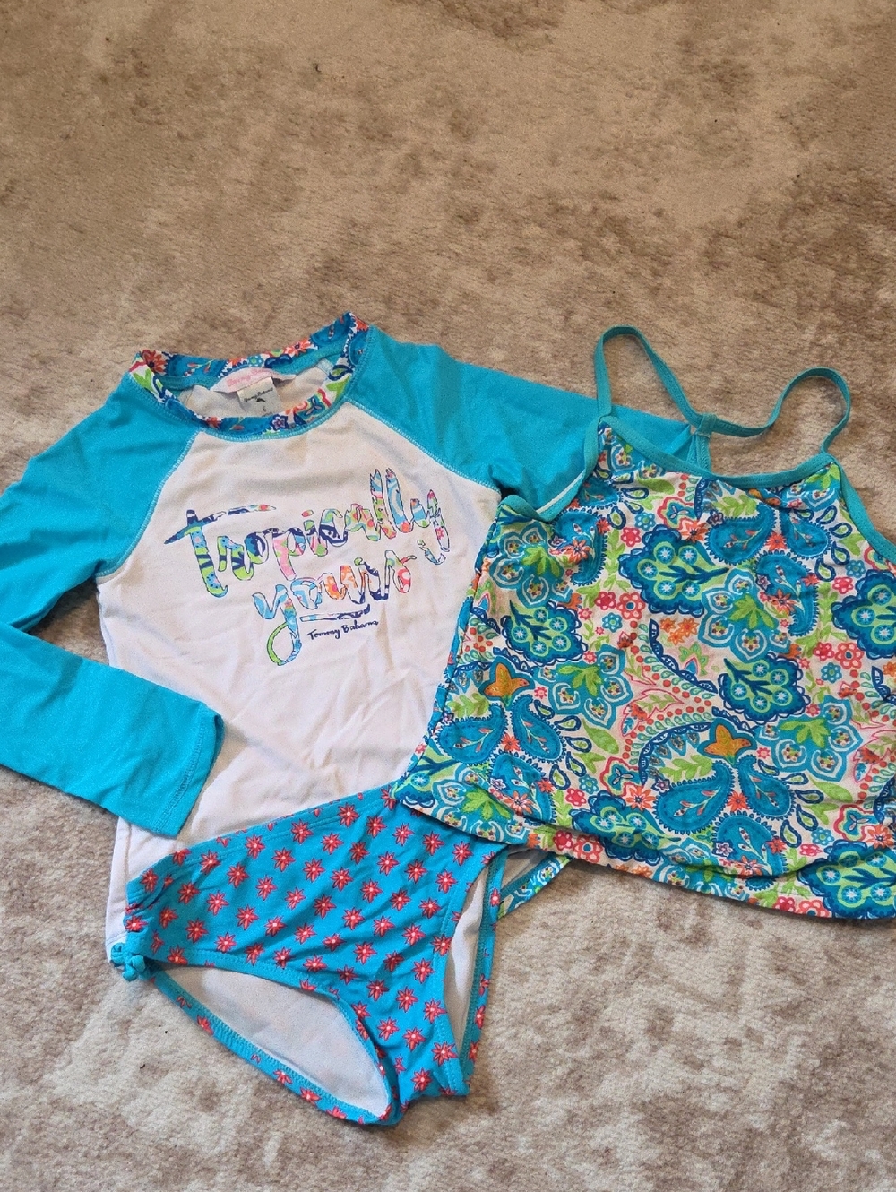 Tommy Bahama Girls' Turquoise Floral Tankini 3 Piece Set